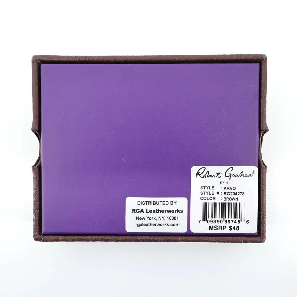 NEW Robert Graham Arvo Brown Leather RFID Card‎ Case Wallet RG204278